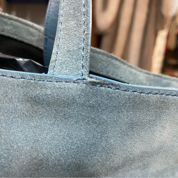 BRANDON BLACKWOOD Blue Suede Satchel Crossbody - Picture 4 of 11